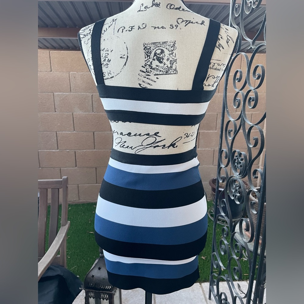 BCBGMaxAzria Elle Cutout Bandage Stripe Body-con Color block Mini Dress Small - Picture 15 of 16